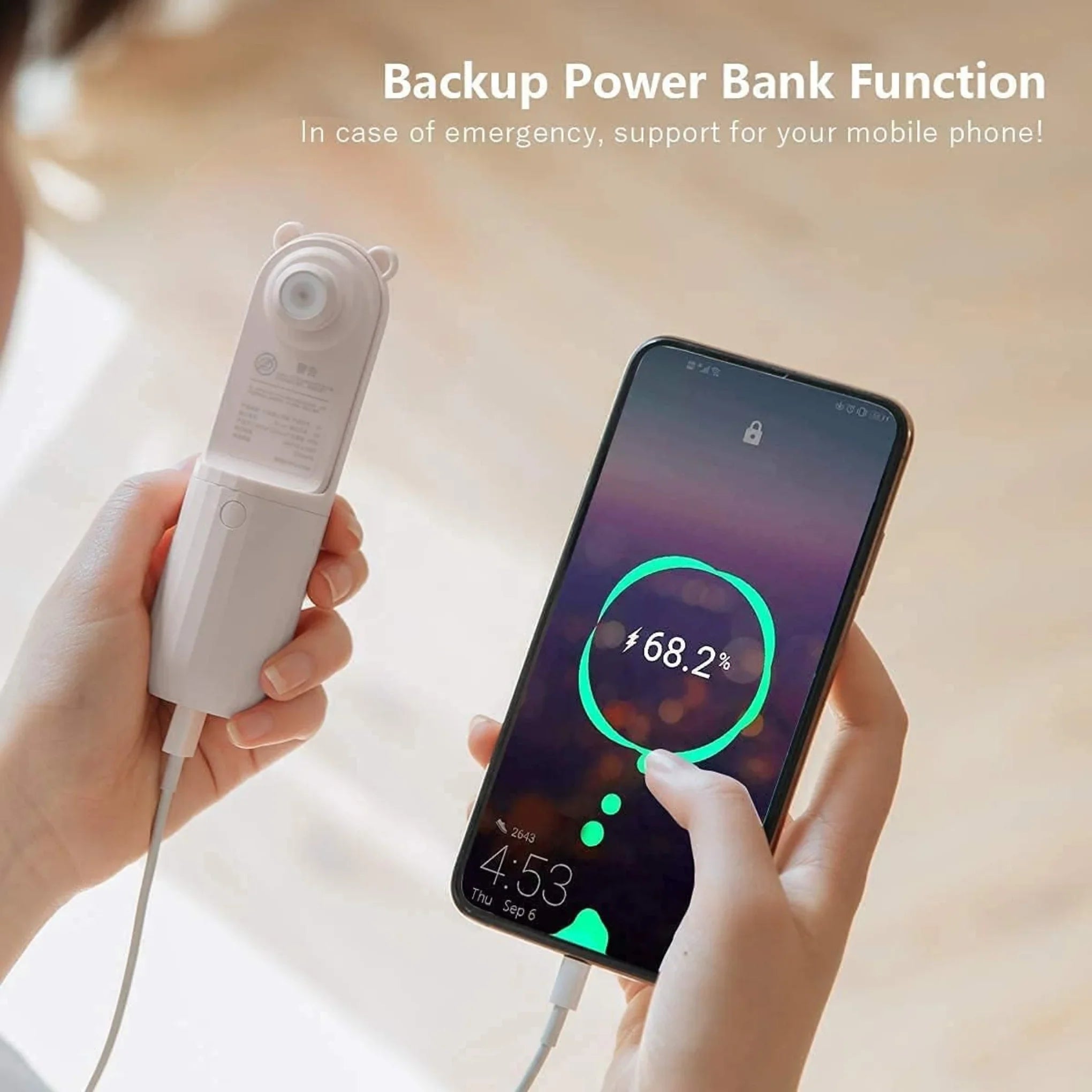 Rechargeable Hand Held Pocket Fan for Personal Cooling with Medium and High Fan Speeds and Optional Portable Power Bank-1